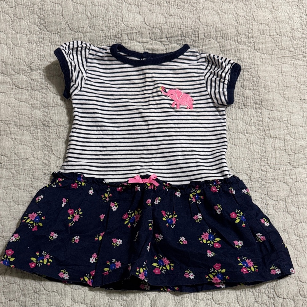 Carter's Navy and Pink Striped Dress with Floral Skirt